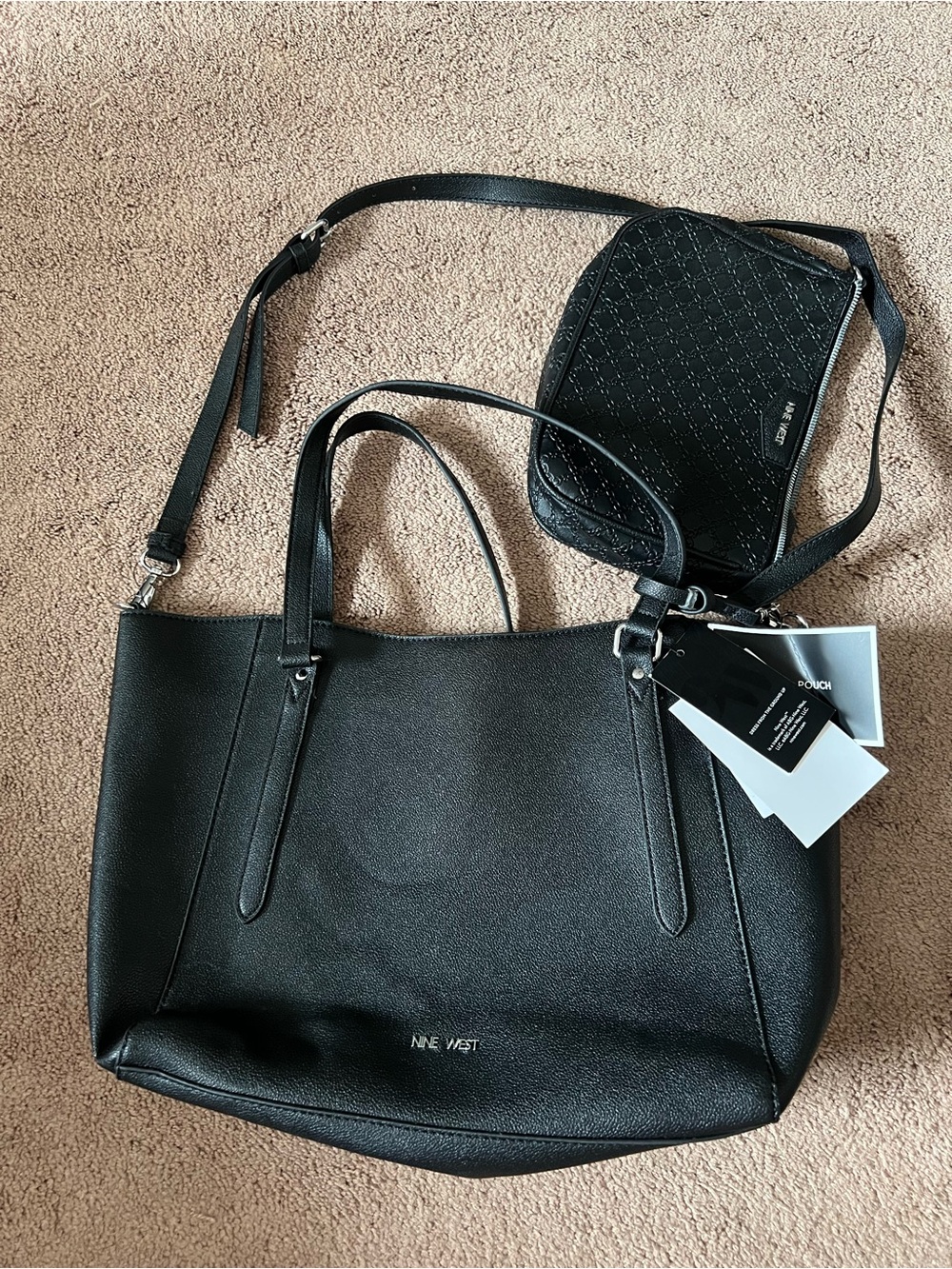 Nine West Black Tote with Quilted Crossbody Pouch